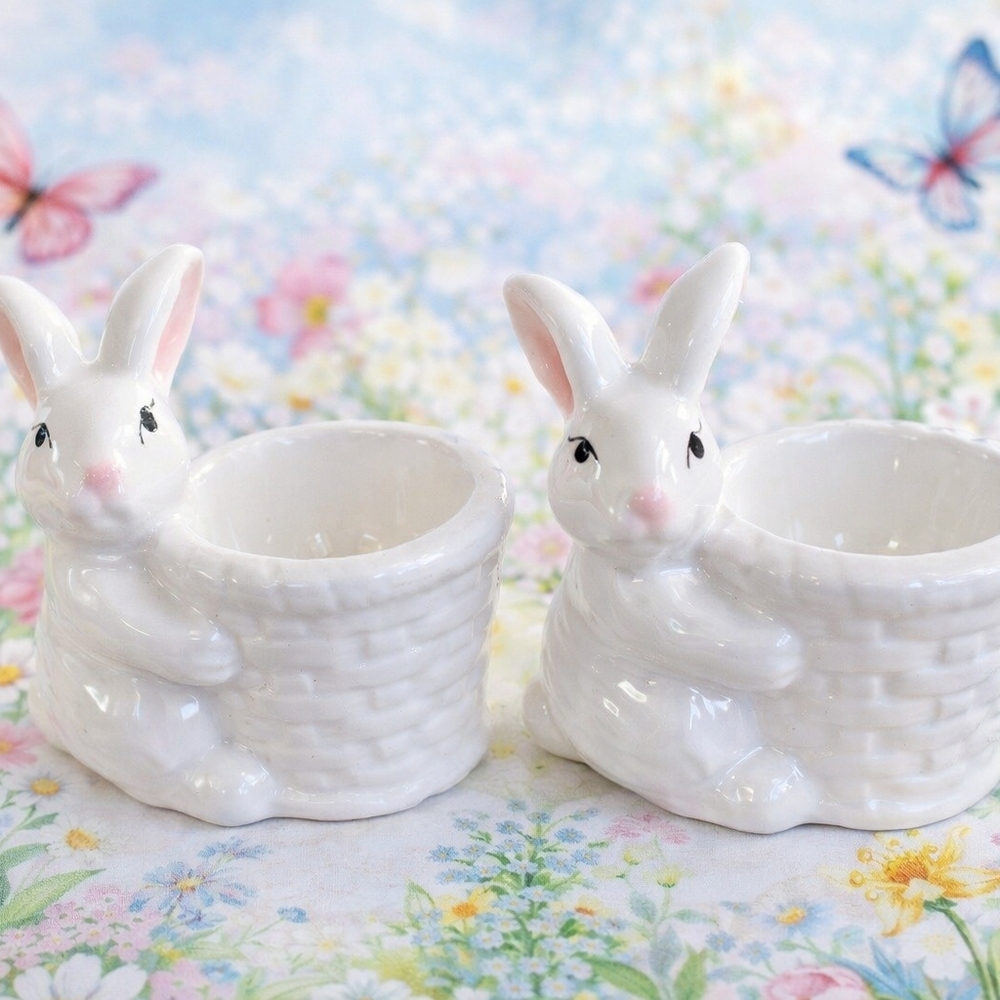 Yankee Candle Bunny Hop Tealight Holders Set Easter White Pink‎ Ceramic 2014